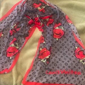 Louis Vuitton Red and Gray Monogram Heart Scarf